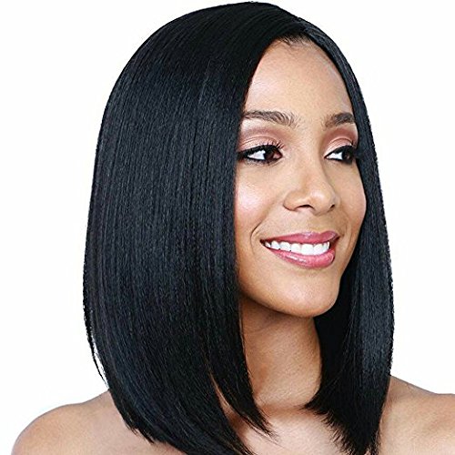 BARSDAR 14" Girl’s Short Bob Hair Wigs Straight Synthetic Colorful Christmas Cosplay Daily Party Wig for Black Women Natural Looking Heat Resistant As Real Hair-Black